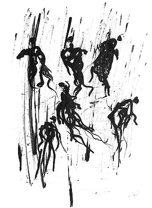 image blot figures in the rain